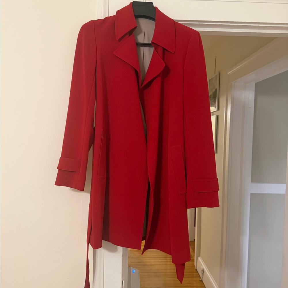 Theory Vibrant Red Trench Coat Small - Picture 2 of 6